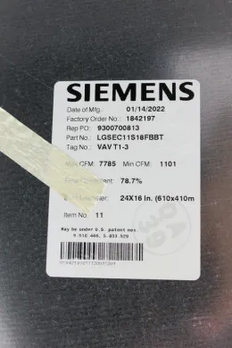 Siemens LGSEC11S18FBBT Laboratory Supply Air Terminal for Controlled Environments