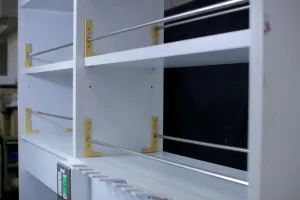 Central Laboratory Bench with Reagent Shelf, 150 × 150 × 80 cm, Overall Height 198 cm, 7 of 12