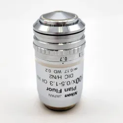Nikon CFI Plan Fluor 100x Oil Iris DIC Microscope Objective ∞/0.17, WD 0.2 mm, 2 of 3