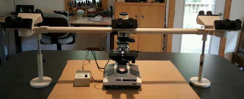 Olympus BH2 5-Headed Teaching Microscope with Trinocular Head and Mechanical Stage-cover