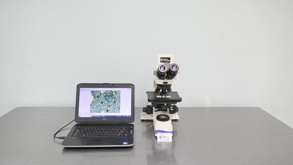 Fisher Micromaster Compound Trinocular Inverted Microscope with Phase Contrast and LED Illumination