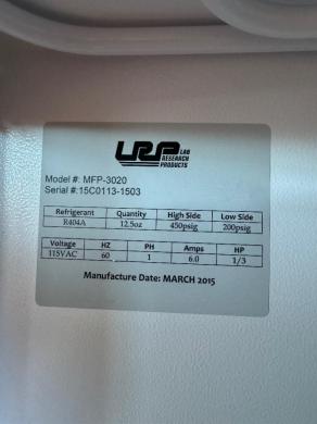 Lab Research Products LRP Ultra Low Temp -20°C Freezer Model MFP-3020-cover