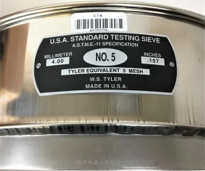 Tyler #5 Stainless Steel 12" Test Sieve with 4mm Aperture, 2 of 4