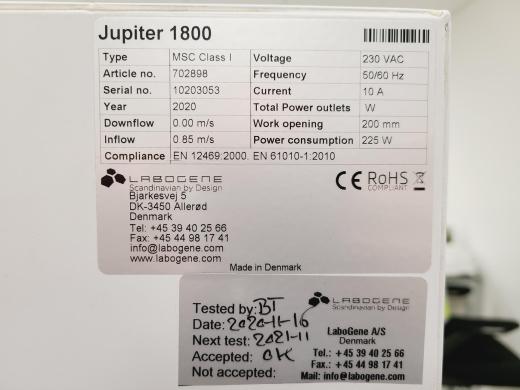 Labogene Scanlaf Jupiter Basic 1800 MSC Class I Microbiological Safety Cabinet-cover