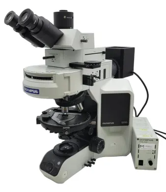 Olympus BX53 Polarizing Trinocular Microscope with Bertrand Lens and Fluorescence Capability