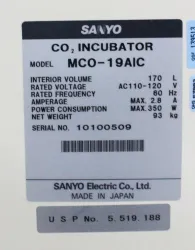Sanyo MCO-19AIC CO2 Incubator 170L with Humidity Control and Infrared Sensor, 10 of 10