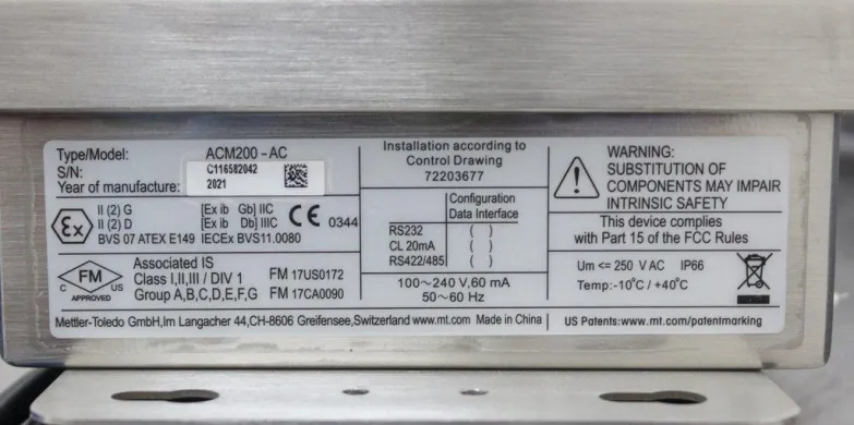 Mettler-Toledo ACM200 AC Interface Converter Turnkey 100V-240V 50/60Hz