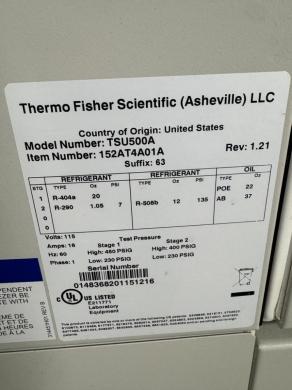 Thermo Scientific TSU Series TSU500A -80°C Ultra Low Temperature Freezer-cover