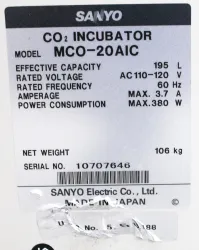 Sanyo MCO-20AIC Dual-Stack CO2 Incubator 215L, 0-50°C, 0-20% CO2, 2 of 12