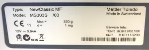 Mettler Toledo NewClassic MF MS303S Precision Balance (320g x 1mg), 9 of 9
