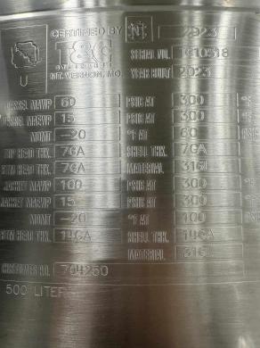 Holland Applied Technologies 500L Stainless Steel Bioprocess Vessel with CIP and ASME Certification-cover