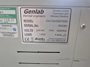 Genlab OV/100/SS/F/DIG Digital Fan-Forced Laboratory Oven with Stainless Steel Interior, 7 of 9