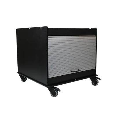 TrippNT Black Laboratory Equipment Cart 24" x 24" Tray with Adjustable Shelf and Tambour Door-cover