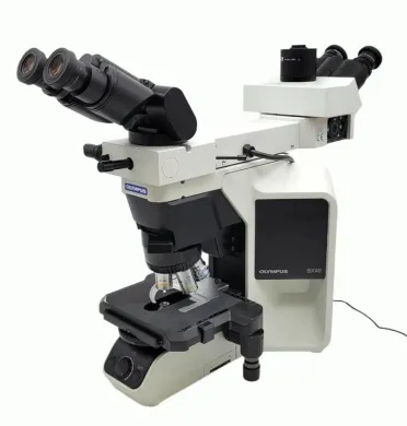 Olympus BX46 Microscope with Tilting Head, Dual Viewing Bridge, and 100x Objective
