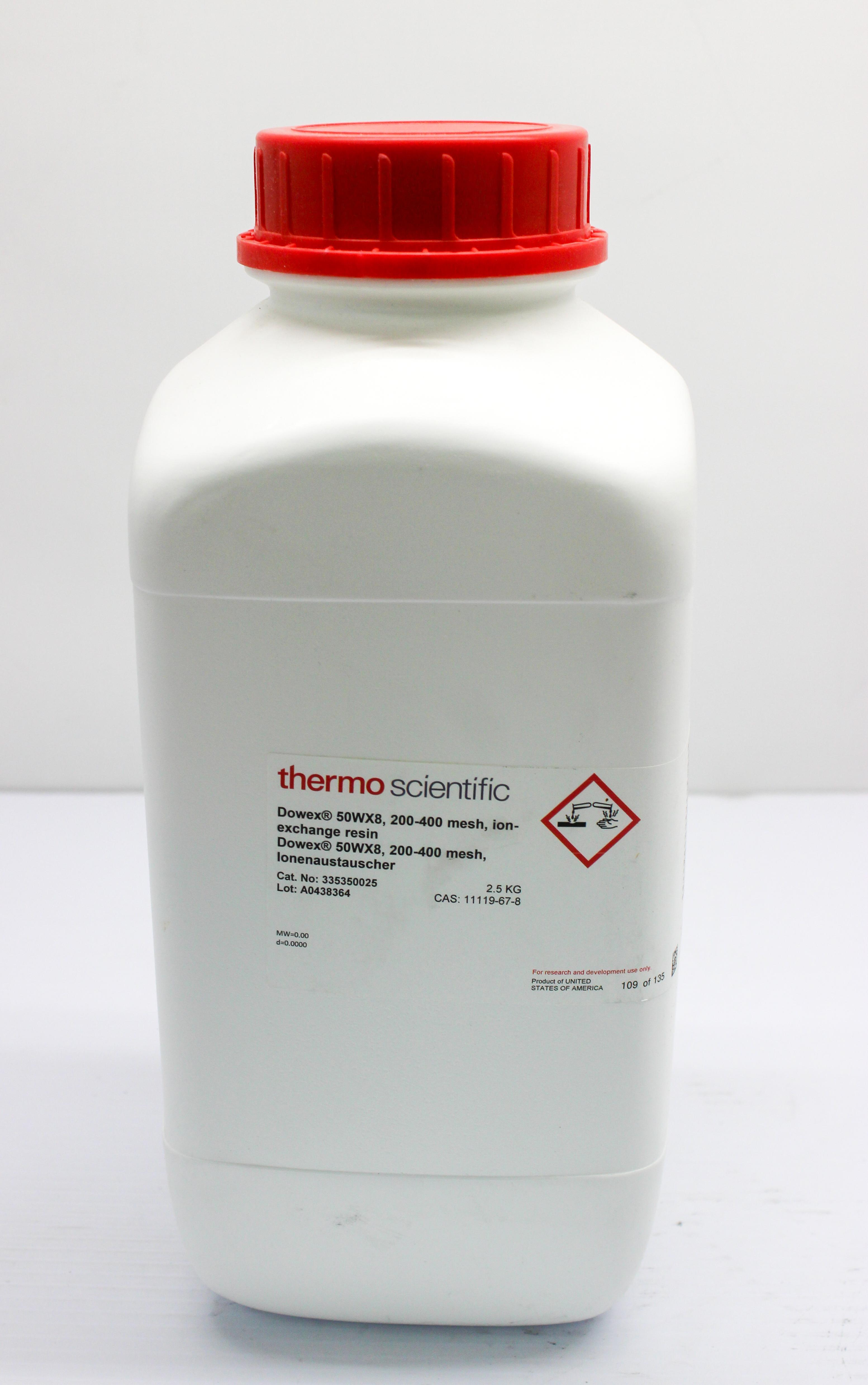 Thermo Scientific Dowex 50WX8 Hydrogen Form Ion Exchange Resin 200-400 Mesh Beads