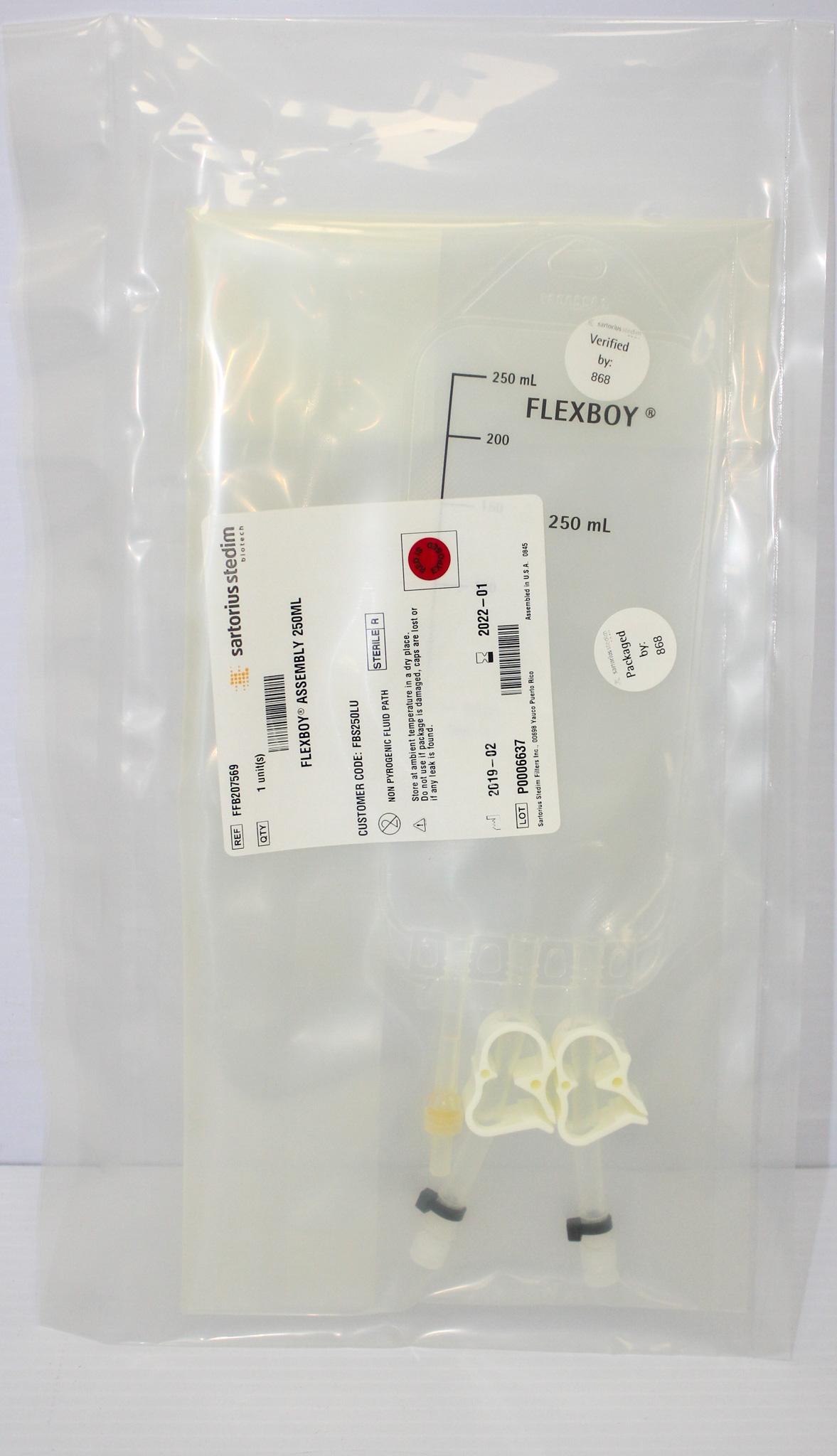 Sartorius FBS250LU FLEXBOY 250 mL Sterilized Bioprocessing Liquid Storage Bags (50 pcs)