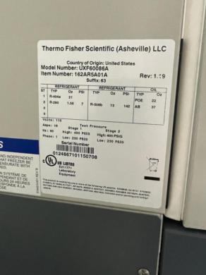 Thermo Scientific Revco UXF Ultra Low -80°C Freezer Model UXF60086AS-cover
