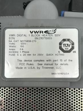 VWR Digital Block Heater Model 75838-270 with LED Temperature and Time Controls-cover