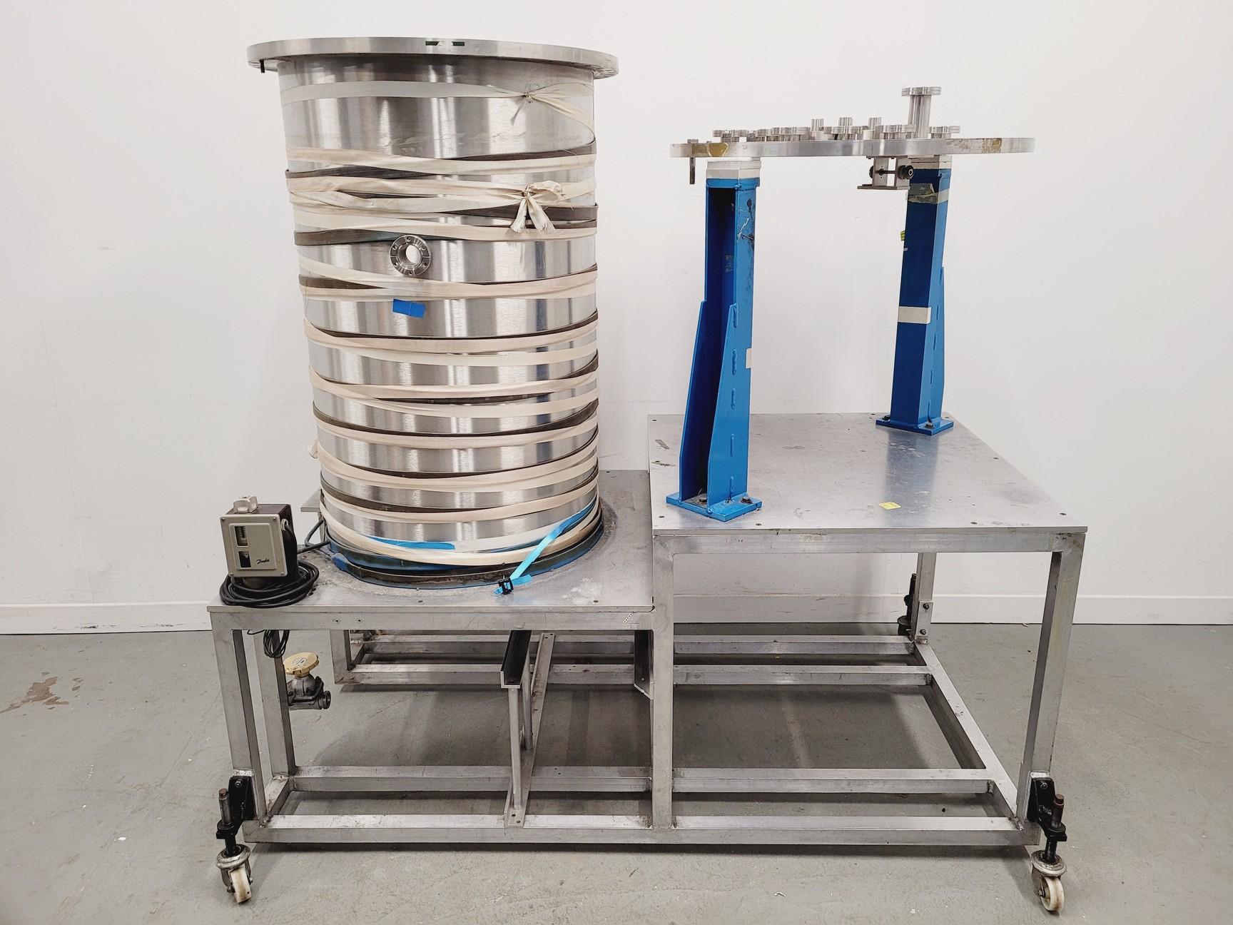 TEM Vacuum Chamber Parts 60cm Diameter, 98cm Height on Aluminium Bench