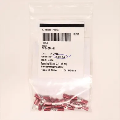 Panduit PN18-6RN-M Ring Terminal for 22-18 AWG Wire, Size #6 Stud, Red Nylon Insulated, Pack of 25