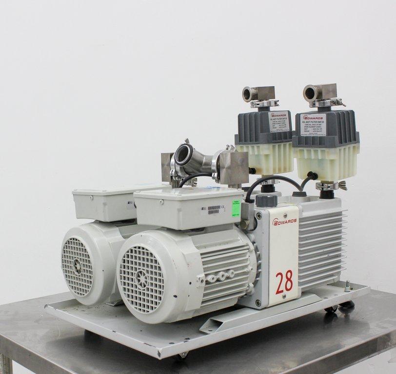 Edwards E2M28 Dual-Stage Rotary Vane Vacuum Pump with Oil Mist Filter and Gas Ballast Control