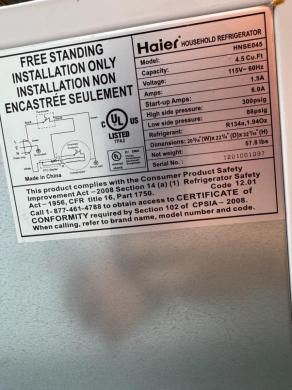 Haier HNSE045 Under Counter Laboratory Refrigerator with 4.5 cu. ft. Capacity-cover