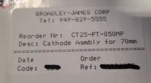 Cathode Assembly CT25-PT-050MP by Broadley James, 2 of 2