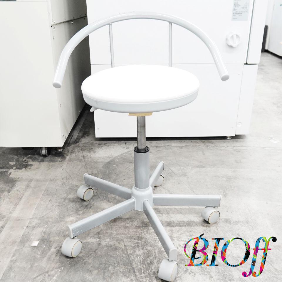 Sanwa Supply SNC-RD1V White Round Rolling Stool with Backrest