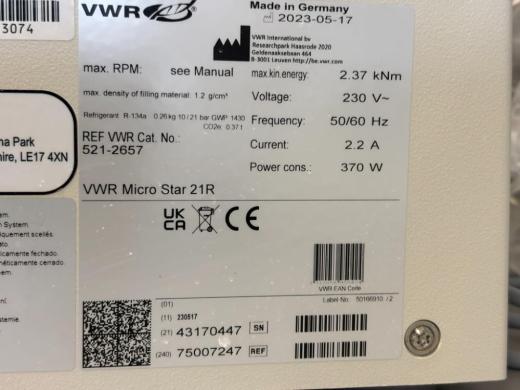 VWR Micro Star 21R Refrigerated Benchtop Centrifuge for Controlled Temperature Processing-cover