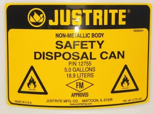 Justrite 12755 19L Polyethylene Safety Disposal Can for HPLC Waste, 2 of 4