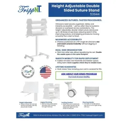 TrippNT 53944 Height Adjustable Double-Sided Medical Suture Stand Companion Cart, 8 of 9