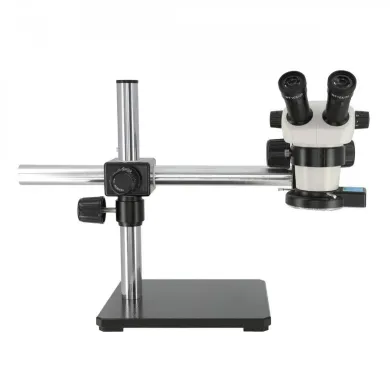 Accu-Scope 3075 Binocular Zoom Stereo Microscope with Boom Stand and LED Quad Ring Light