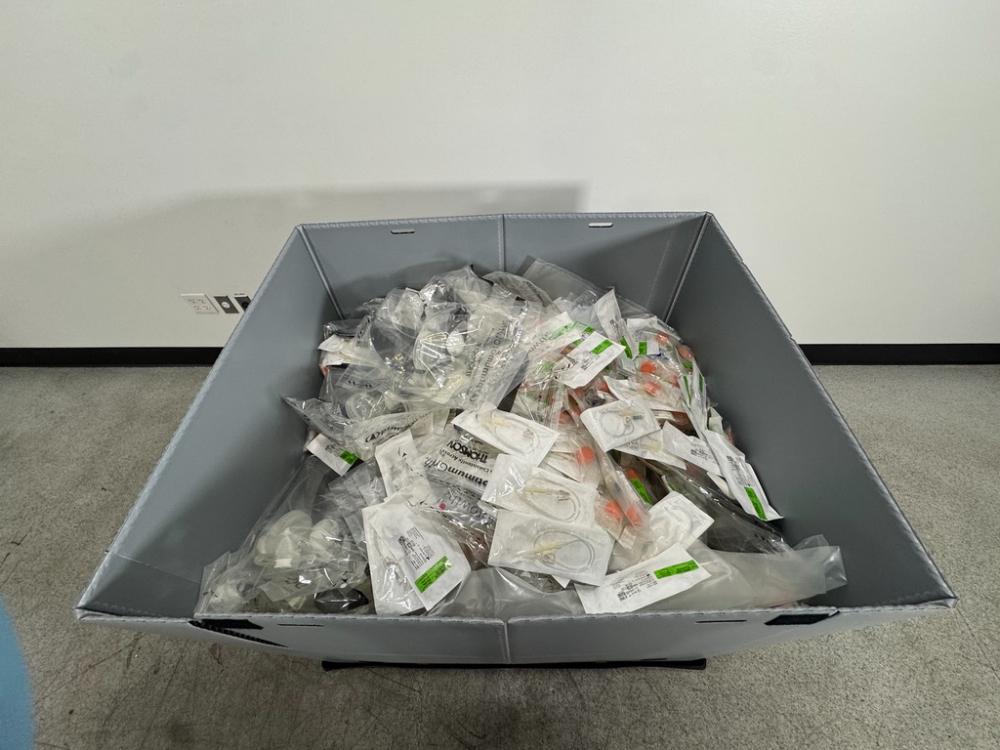 Assorted Laboratory Consumables Lot with Storage Bin for General Laboratory Use