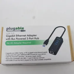Plugable USB3-HUB3ME 3-Port USB 3.0 Hub with Gigabit Ethernet Network Adapter, 2 of 5