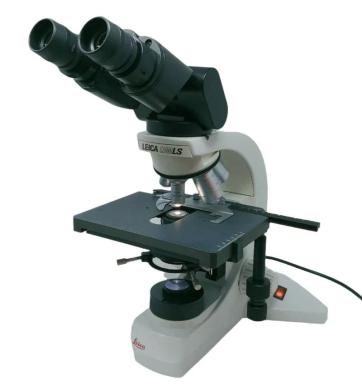 Leica DMLS Compound Microscope with Four Objectives and Tilting Binocular Head-cover