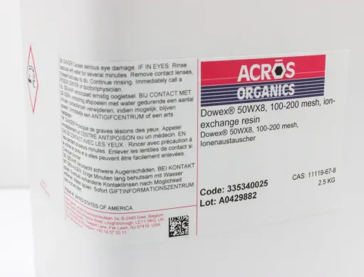 Acros Organics Dowex 50WX8 100-200 Mesh Strong Acid Cation Exchange Resin 2.5 kg