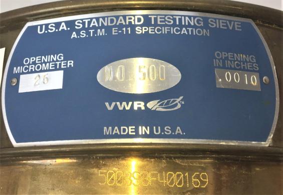 VWR 8" Brass Frame Stainless Steel Mesh Test Sieve, 25 μm Aperture-cover
