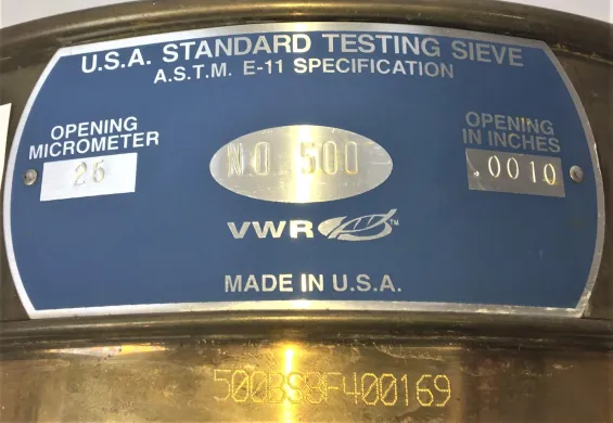 VWR 8" Brass Frame Stainless Steel Mesh Test Sieve, 25 μm Aperture