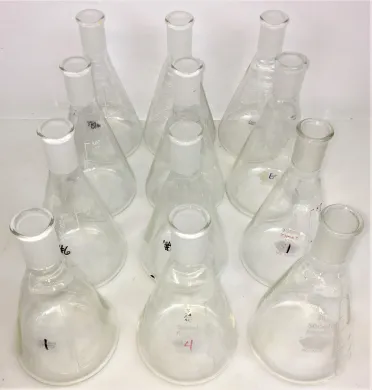 Corning PYREX 5000 and Kimble KIMAX 26510 Narrow-Mouth 500mL Erlenmeyer Flasks with 24/40 Standard Taper Joint