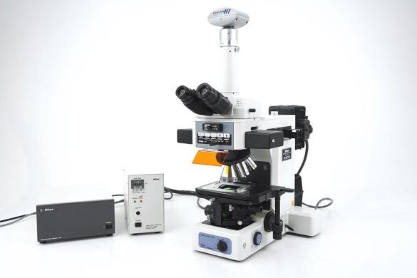 Nikon Eclipse E800 Upright Fluorescence Microscope with DAPI, FITC, and TRITC-cover