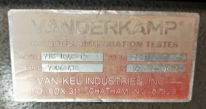 Vankel Vanderkamp 71C-104C-12 Tablet Disintegration Tester with Accessories, 16 of 16