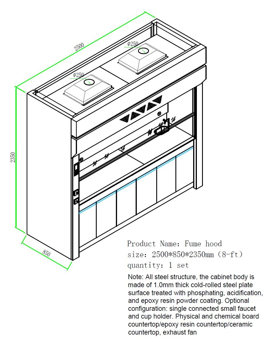 Winband 8-Ft Standard Epoxy-Coated Laboratory Chemical Fume Hood with Tempered Glass Sash