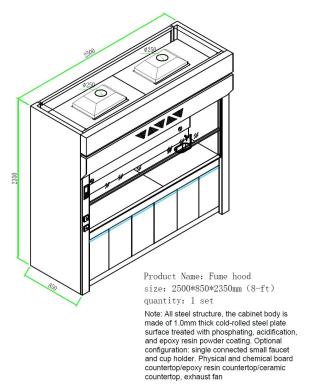 Winband 8-Ft Standard Epoxy-Coated Laboratory Chemical Fume Hood with Tempered Glass Sash-cover