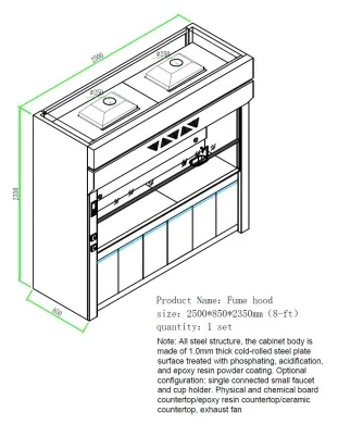 Winband 8-Ft Standard Epoxy-Coated Laboratory Chemical Fume Hood with Tempered Glass Sash