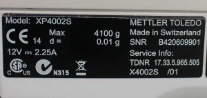 Mettler Toledo XP4002S Precision Balance 4100g x 0.01g Hands-Free Operation, 7 of 9