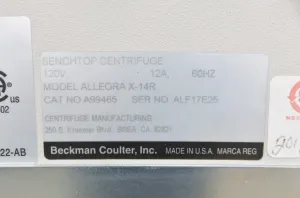 Beckman Coulter Allegra X14R Refrigerated Benchtop Centrifuge with Brushless Induction Motor, 14 of 15