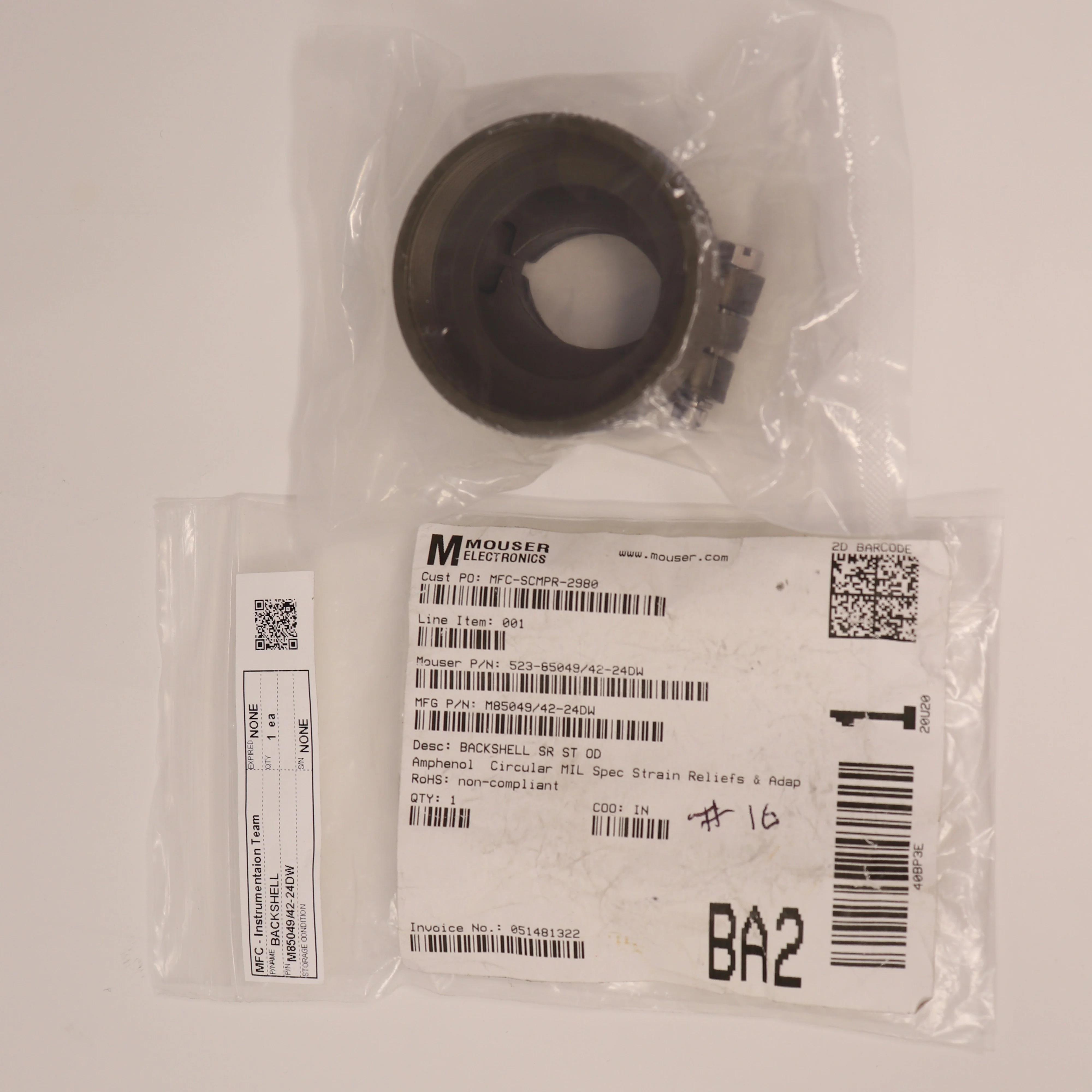Amphenol M85049/42-24DW Circular MIL-Spec Backshell Strain Relief Adapter Size 24D