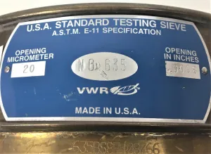 VWR 8" Brass Frame Stainless Steel Cloth Sieve with 20μm Aperture, 2 of 6