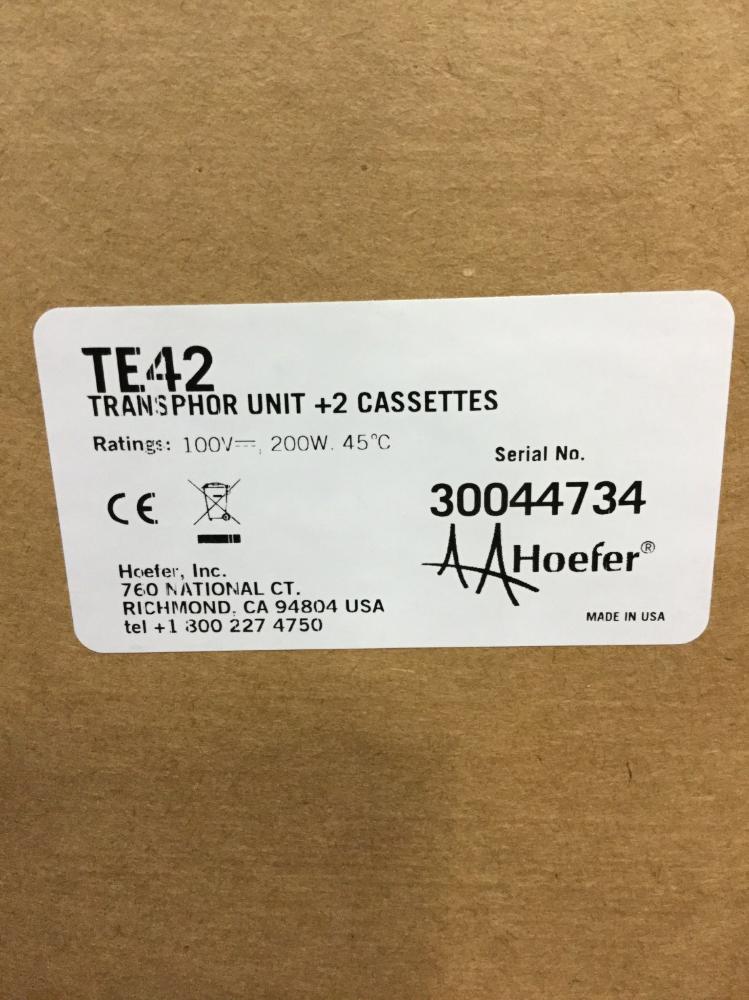 Hoefer TE42 Electrophoresis Transphor Unit with Two Cassettes for Molecular Biology