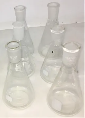 Corning PYREX 5000 & Kimble KIMAX 26510-250 250mL Stoppered Narrow Mouth Erlenmeyer Flasks with 24/40 Joint
